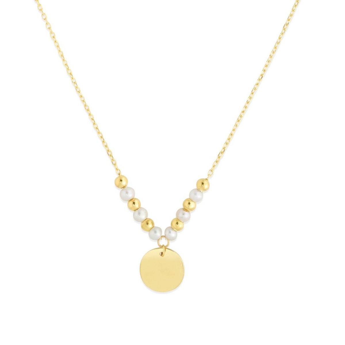 Collar tipo drop con disco de perlas y cuentas Pallina en oro amarillo de 14k con acabado de alto brillo
