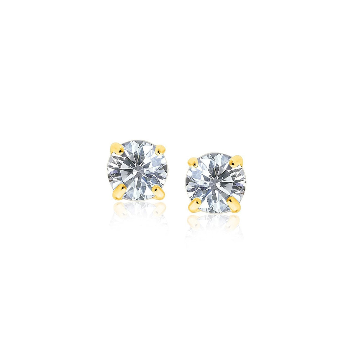 Aretes tipo broquel de oro amarillo de 14k con circonia cúbica facetada de tono blanco (4mm)