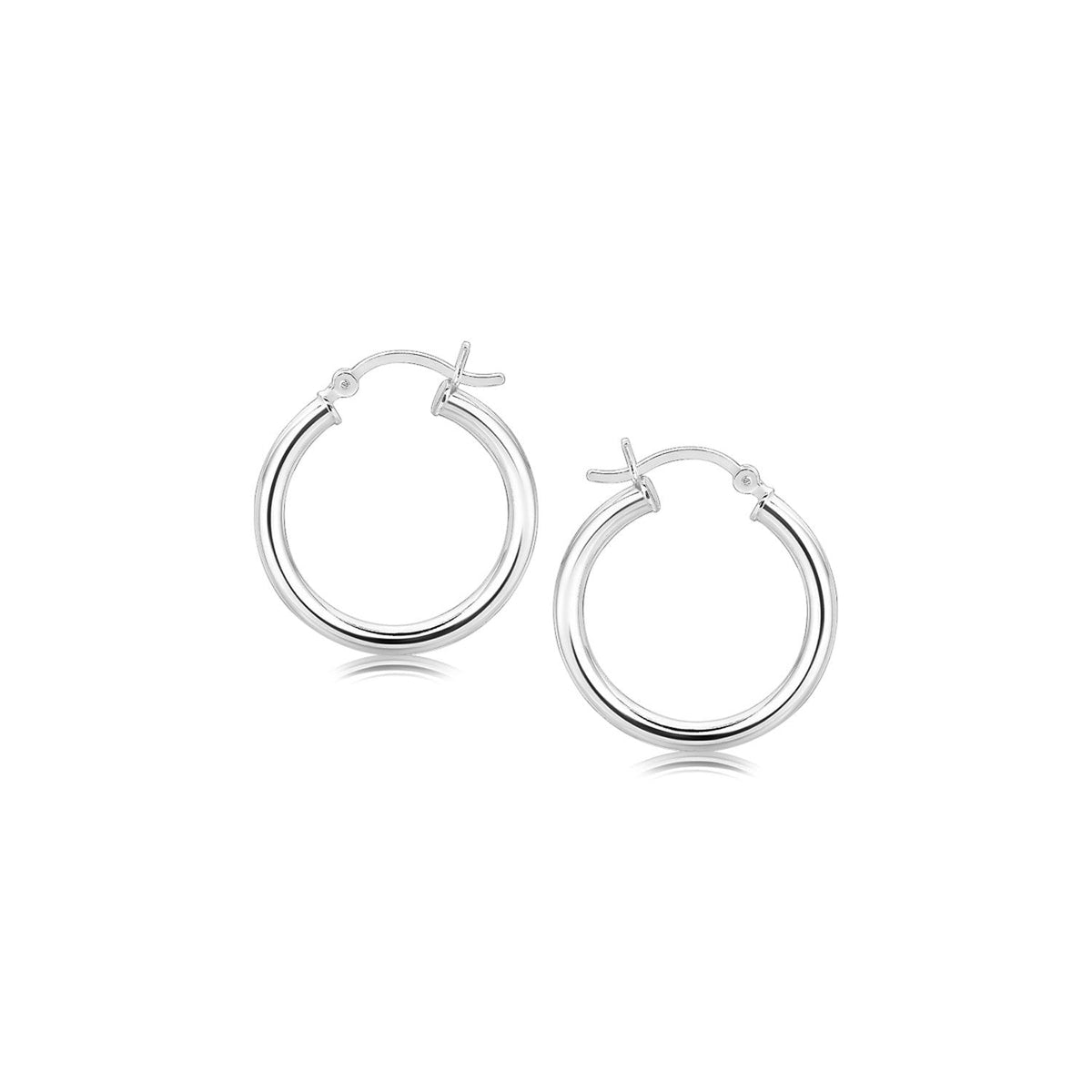 Pendientes de aro con motivo pulido en plata de ley con baño de rodio (3x20 mm)