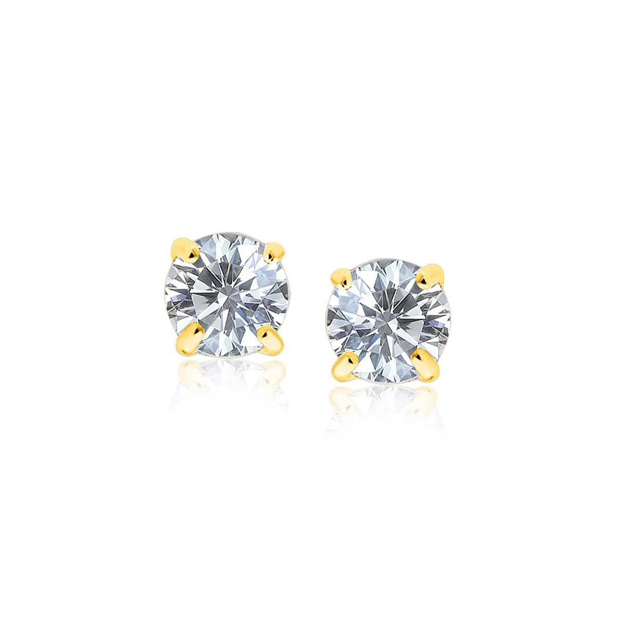 Pendientes de botón en oro amarillo de 14k con circonita cúbica facetada de tono blanco (6 mm)