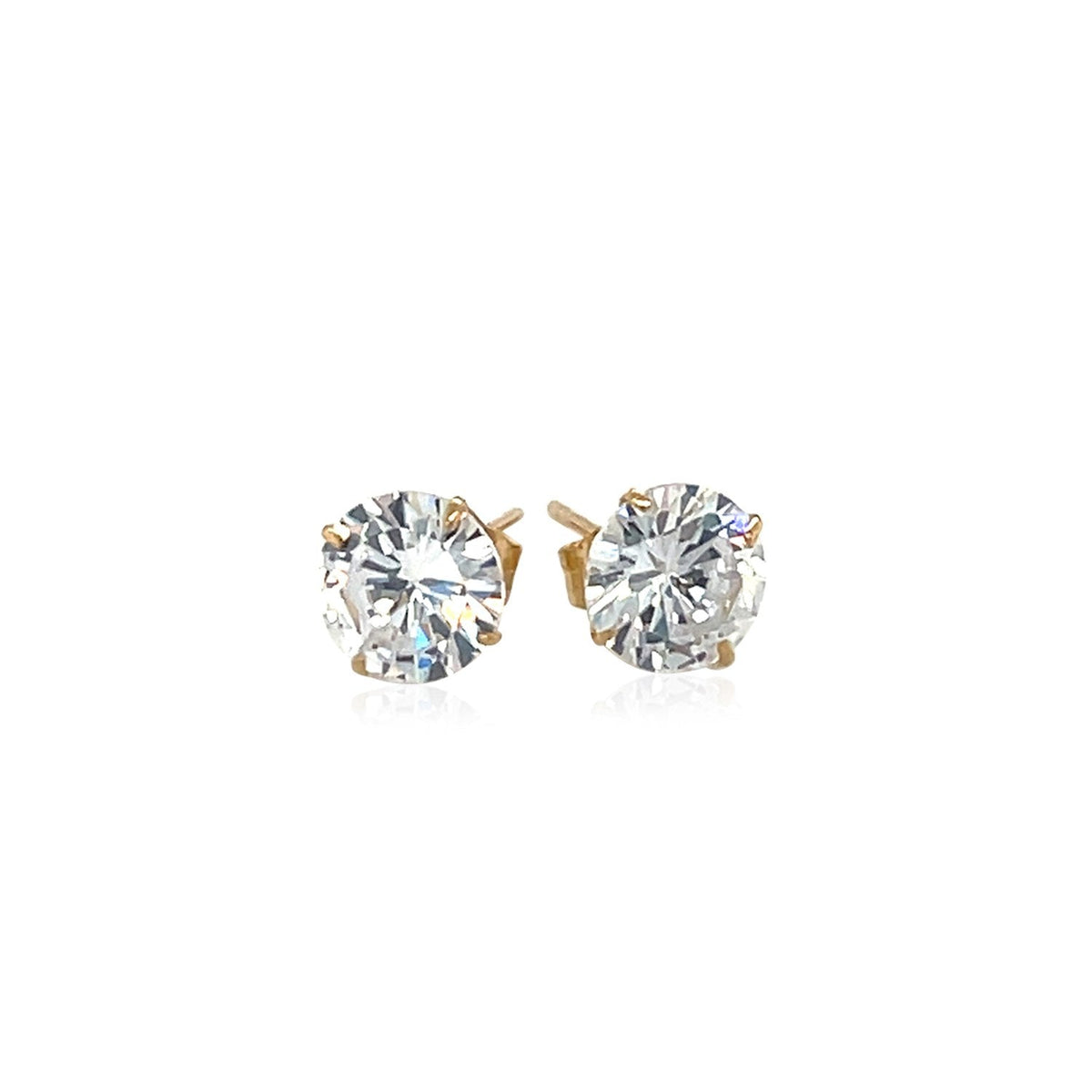 Pendientes de botón en oro amarillo de 14k con circonita cúbica facetada de tono blanco (6 mm)