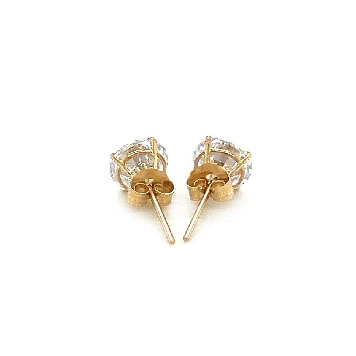 Pendientes de botón en oro amarillo de 14k con circonita cúbica facetada de tono blanco (6 mm)