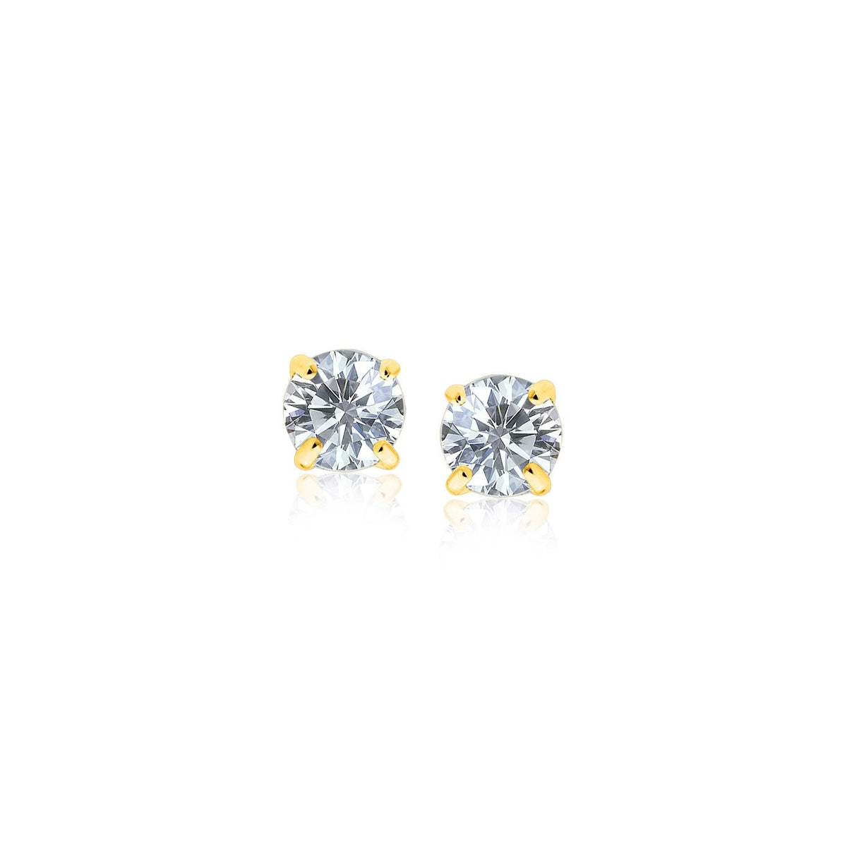 Pendientes de botón de oro amarillo de 14k con circonita cúbica facetada de tonalidad blanca (3 mm)