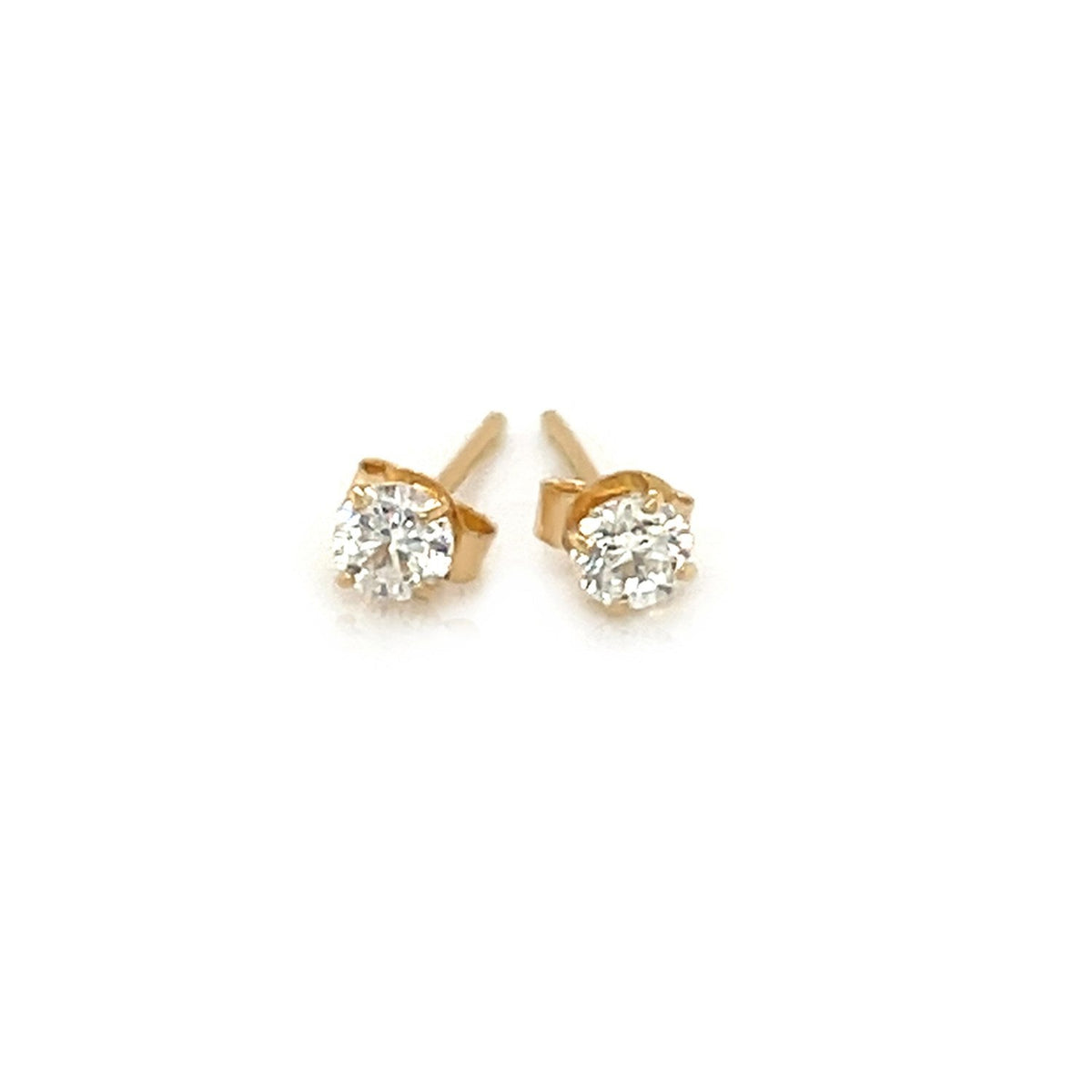 Pendientes de botón de oro amarillo de 14k con circonita cúbica facetada de tonalidad blanca (3 mm)