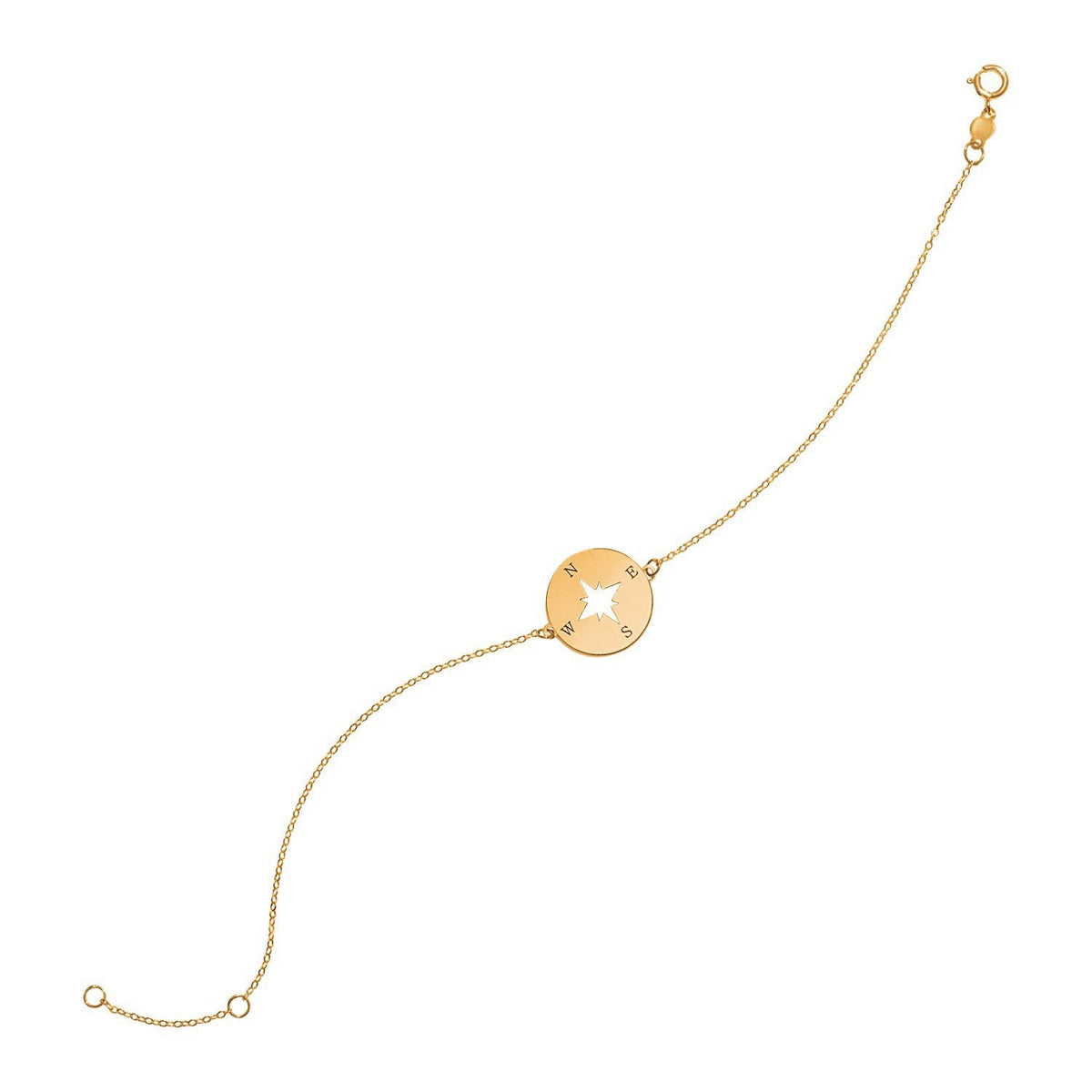 Pulsera de oro amarillo de 14 quilates de 7 pulgadas con brújula (1.00 mm)