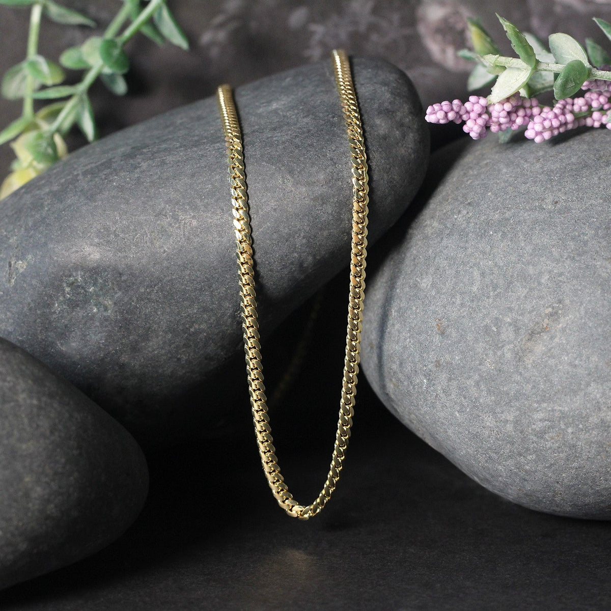 2.6mm 14k Yellow Gold Classic Solid Miami Cuban Chain