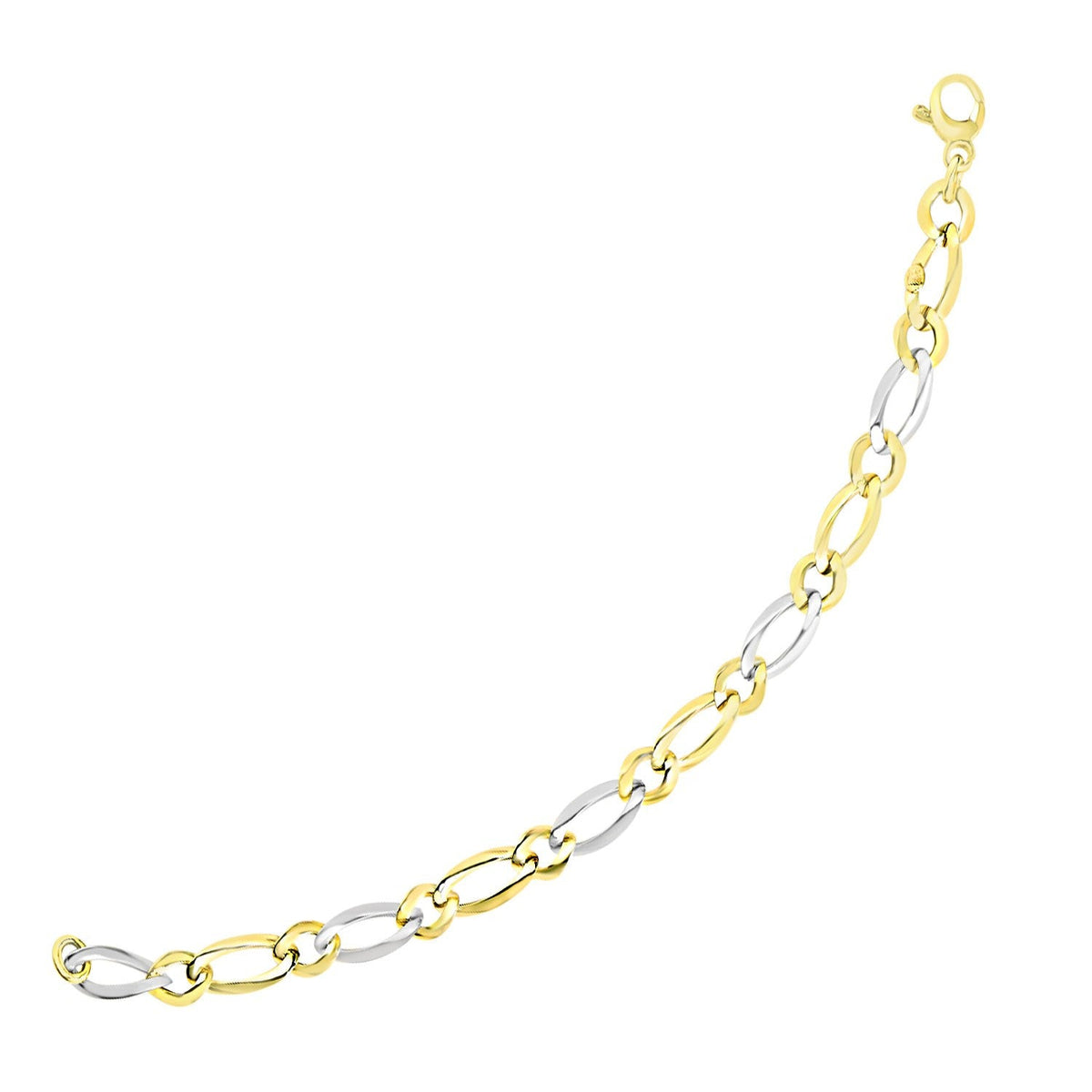 Pulsera de cadena Figaro en oro de dos tonos de 14k con eslabones largos y cortos (10,00 mm)