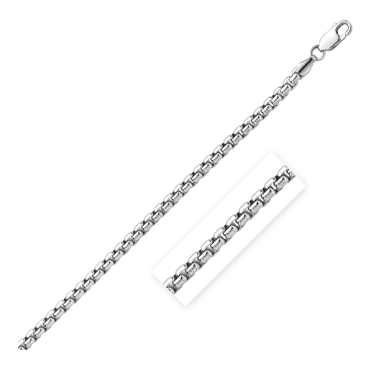Pulsera de caja redonda de plata de ley con baño de rodio (5.20 mm)