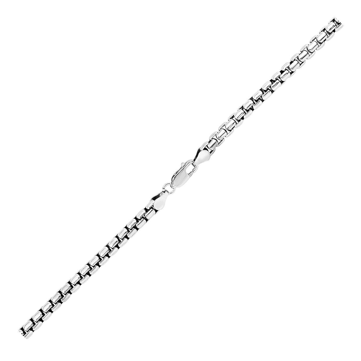 Pulsera de caja redonda de plata de ley con baño de rodio (5.20 mm)
