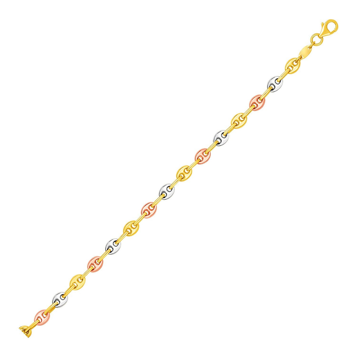 Pulsera de eslabones marineros de oro tricolor de 14k (4.90 mm)