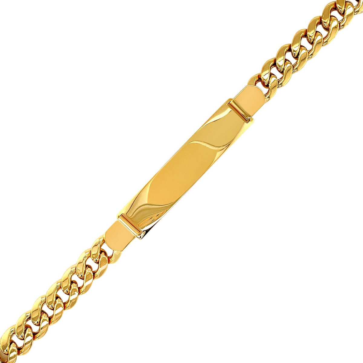 Pulsera de eslabones cubanos con placa de identificación para hombre en oro amarillo de 14k (8.00 mm)
