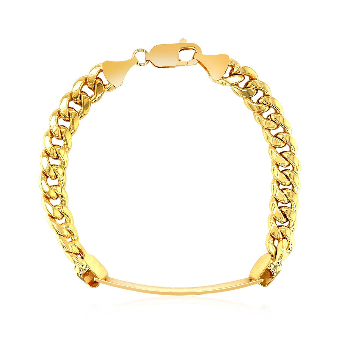 Pulsera de eslabones cubanos con placa de identificación para hombre en oro amarillo de 14k (8.00 mm)