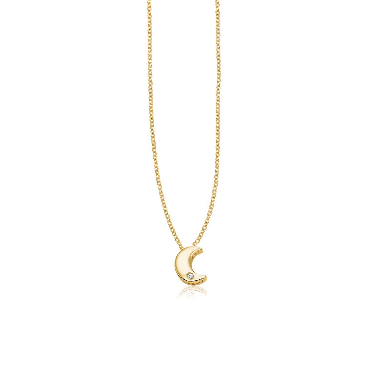 Collar de luna pulida en oro amarillo de 14k con diamante