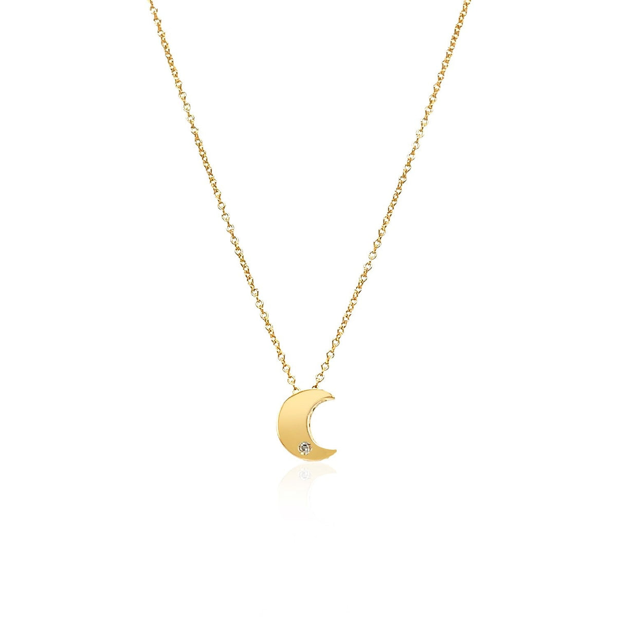 Collar de luna pulida en oro amarillo de 14k con diamante