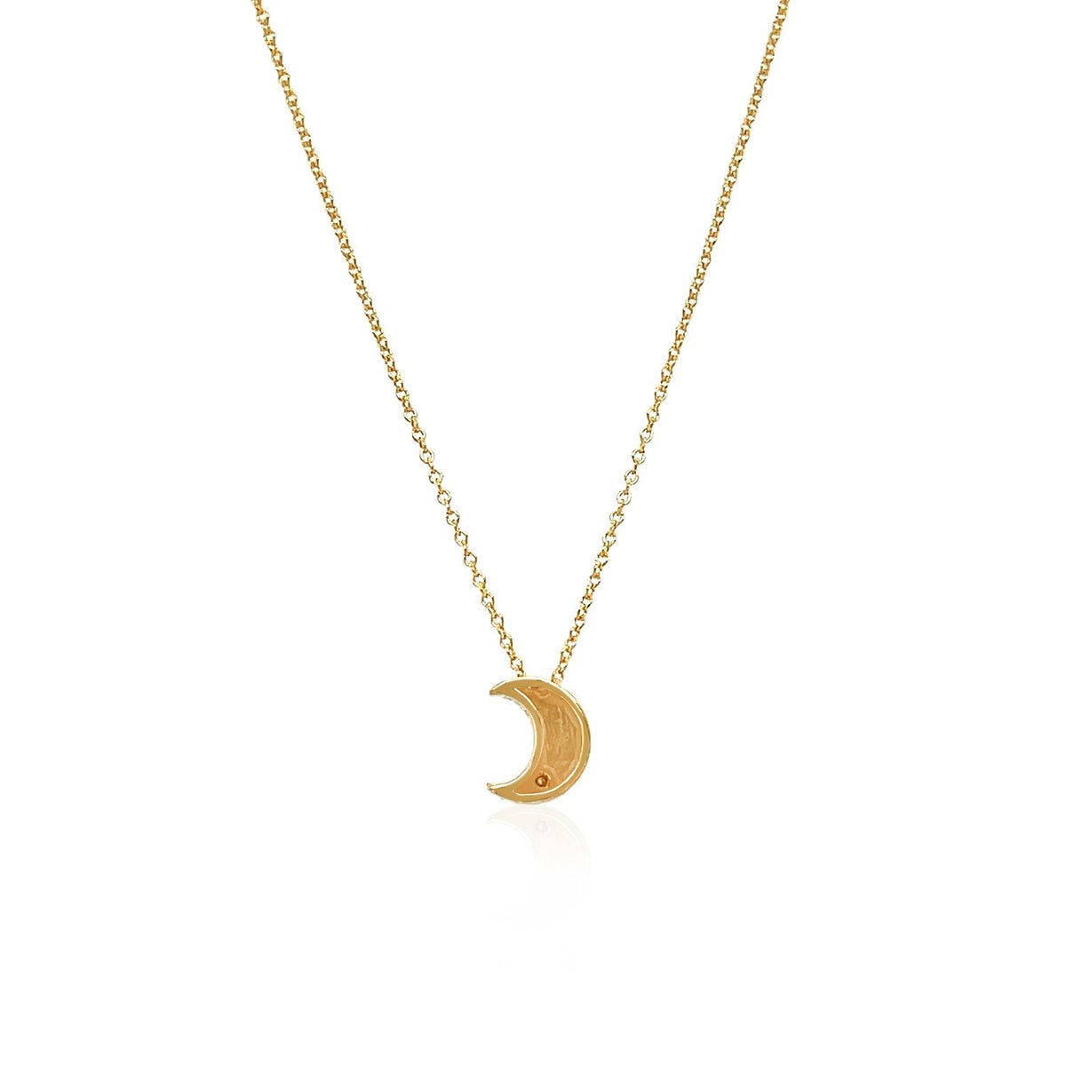 Collar de luna pulida en oro amarillo de 14k con diamante