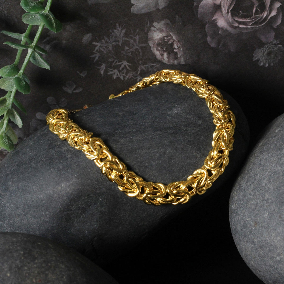 Pulsera de cadena con diseño bizantino en oro amarillo de 10 quilates (7.00 mm)