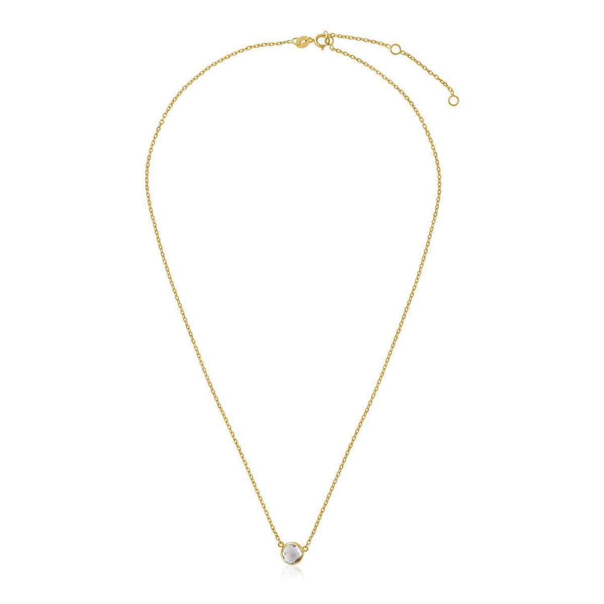 Collar de oro amarillo de 14 quilates de 17 pulgadas con topacio blanco redondo
