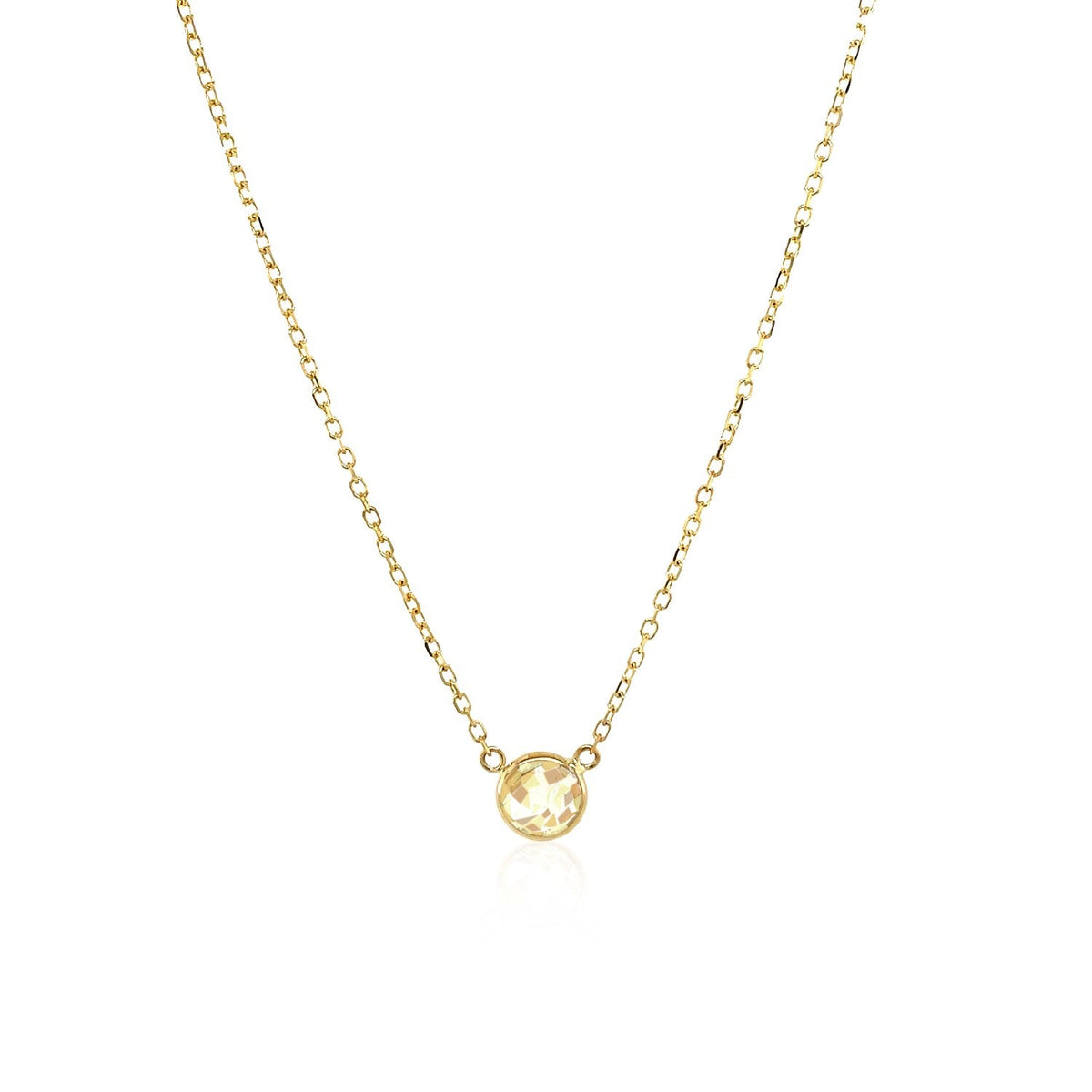 Collar de oro amarillo de 14 quilates de 17 pulgadas con topacio blanco redondo