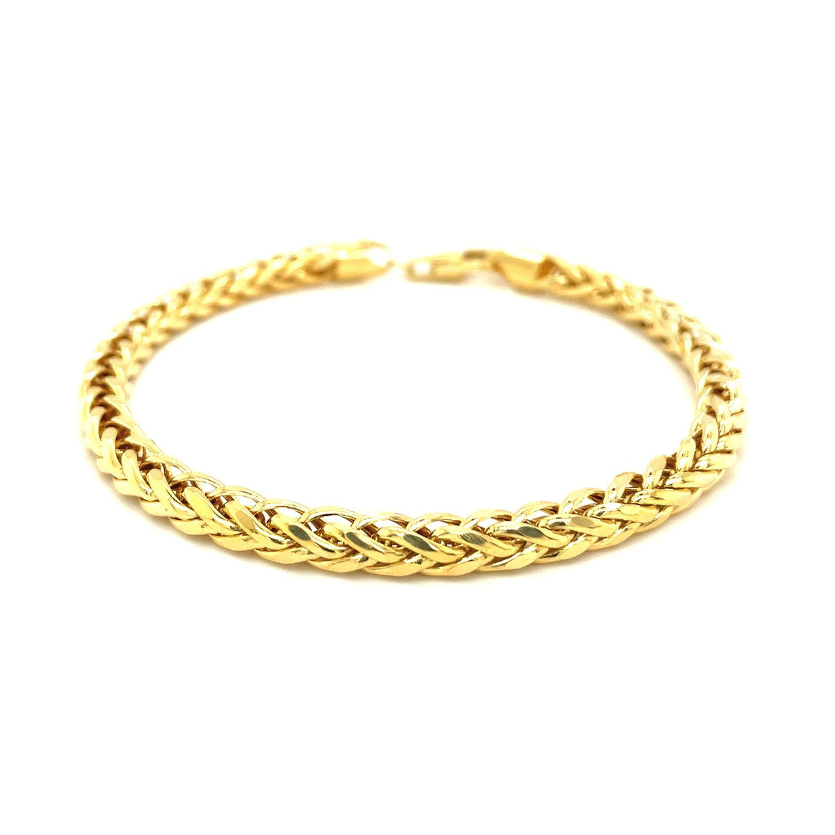 Pulsera Franco redonda de oro amarillo de 14k con corte de diamante (5.30 mm)