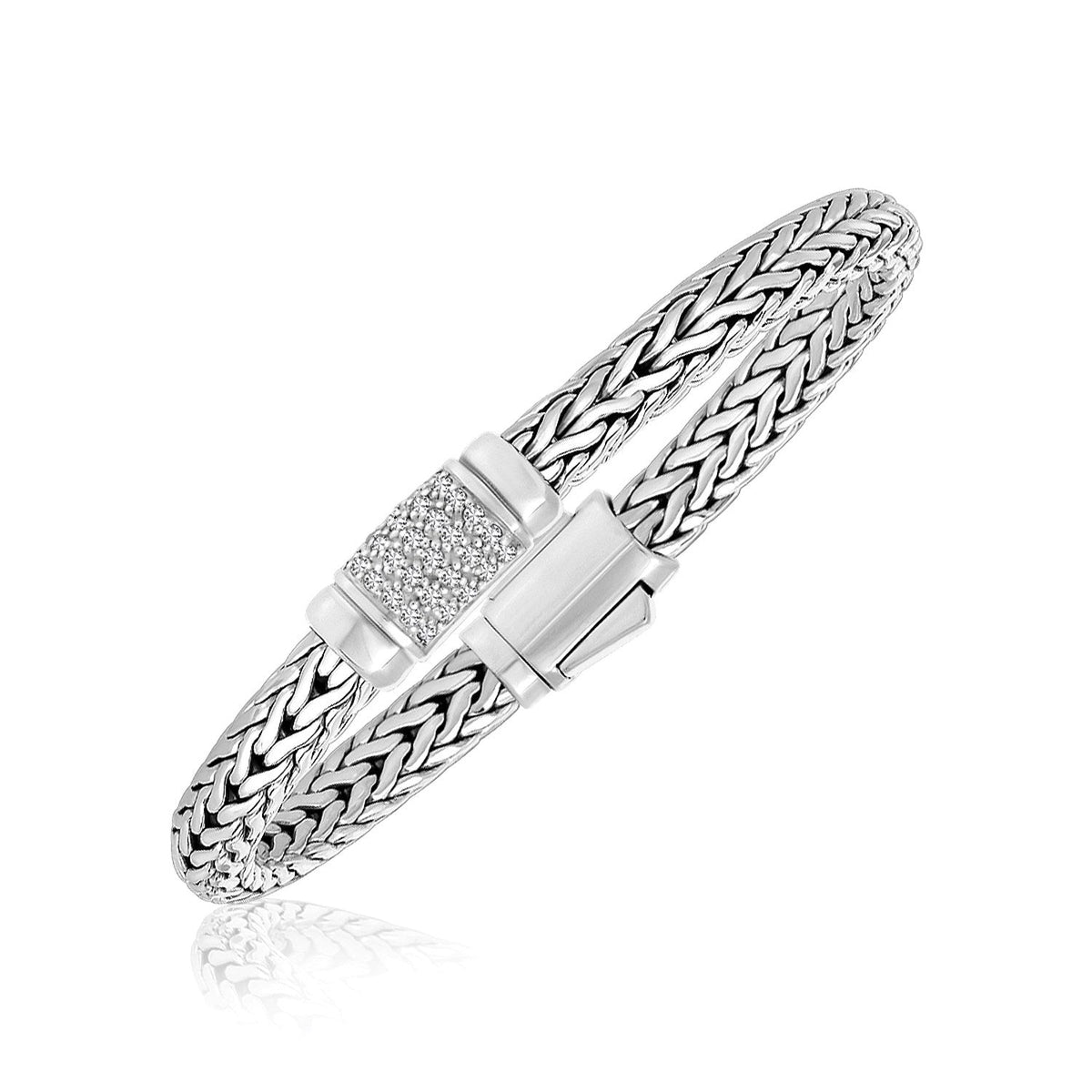 Pulsera de plata de ley con motivo trenzado y detalles de zafiro blanco (6.35 mm)
