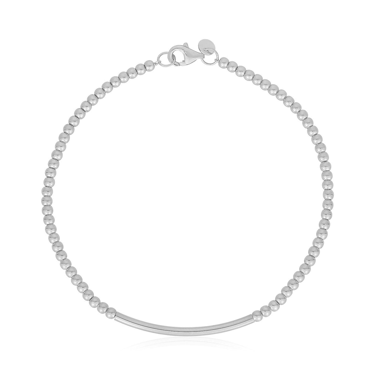 Pulsera de barra con cuentas de oro blanco de 14k de alto brillo (2.50 mm)