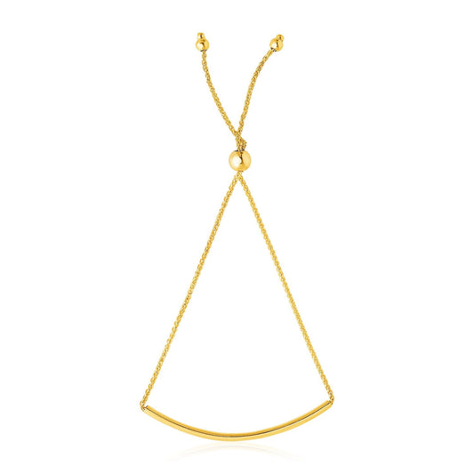 14k Yellow Gold Smooth Curved Bar Lariat Design Bracelet