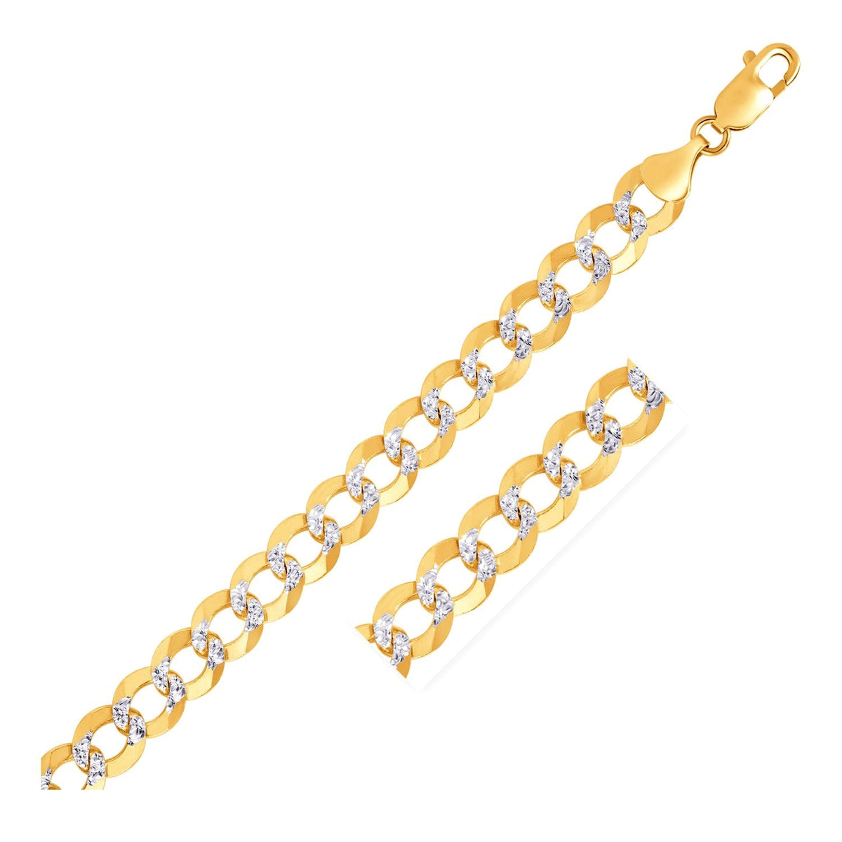 Cadena tipo cubana de 10 mm con pavé en oro bicolor de 14k (9.70 mm)