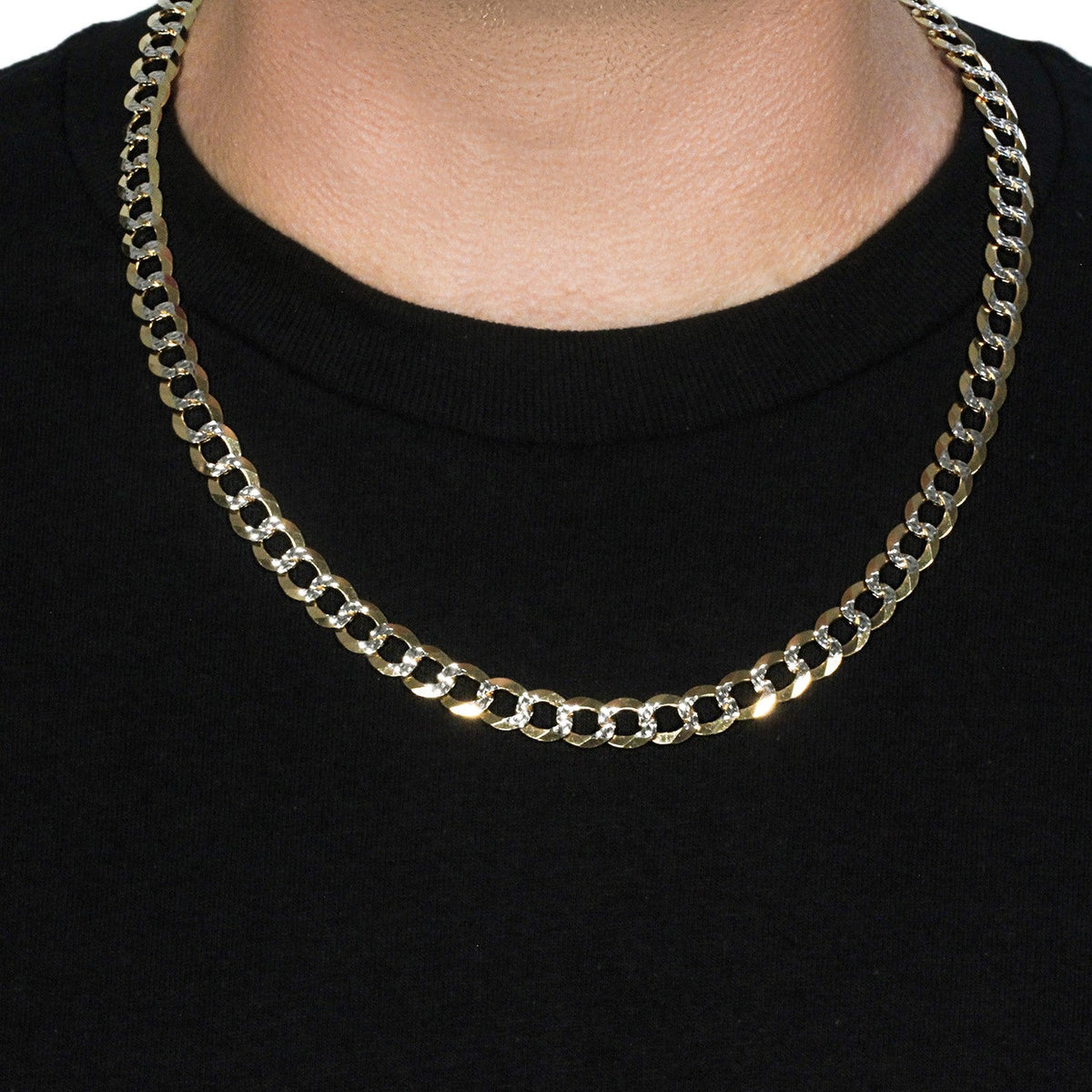 Cadena tipo cubana de 10 mm con pavé en oro bicolor de 14k (9.70 mm)
