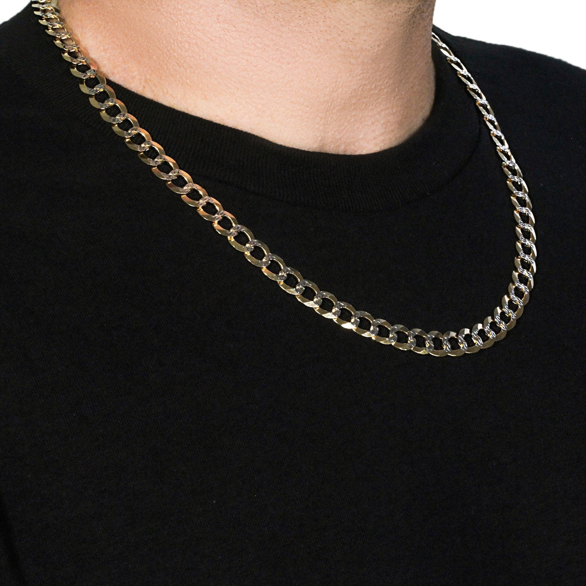 Cadena tipo cubana de 10 mm con pavé en oro bicolor de 14k (9.70 mm)