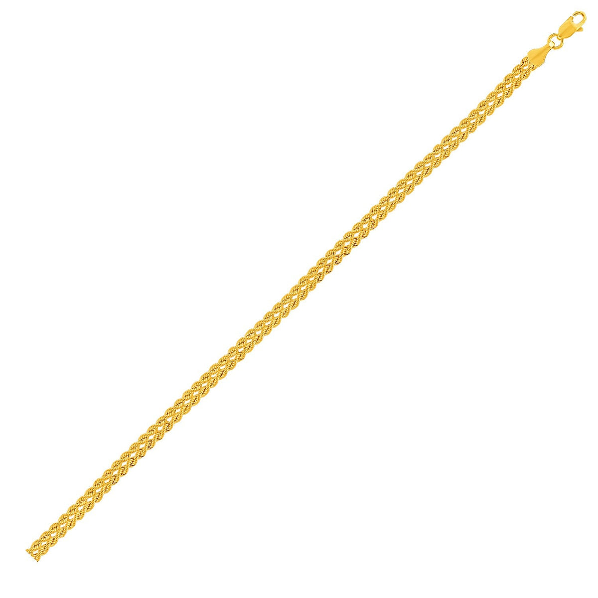 Pulsera de cadena de cuerda doble en oro amarillo de 10k