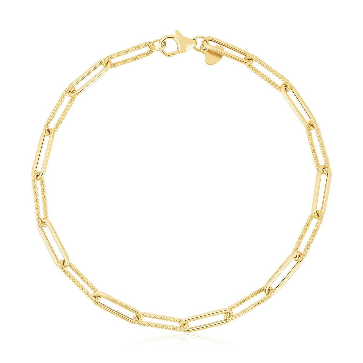 14k Yellow Gold High Polish Alternating Bead Paperclip Bracelet  (3.50 mm)