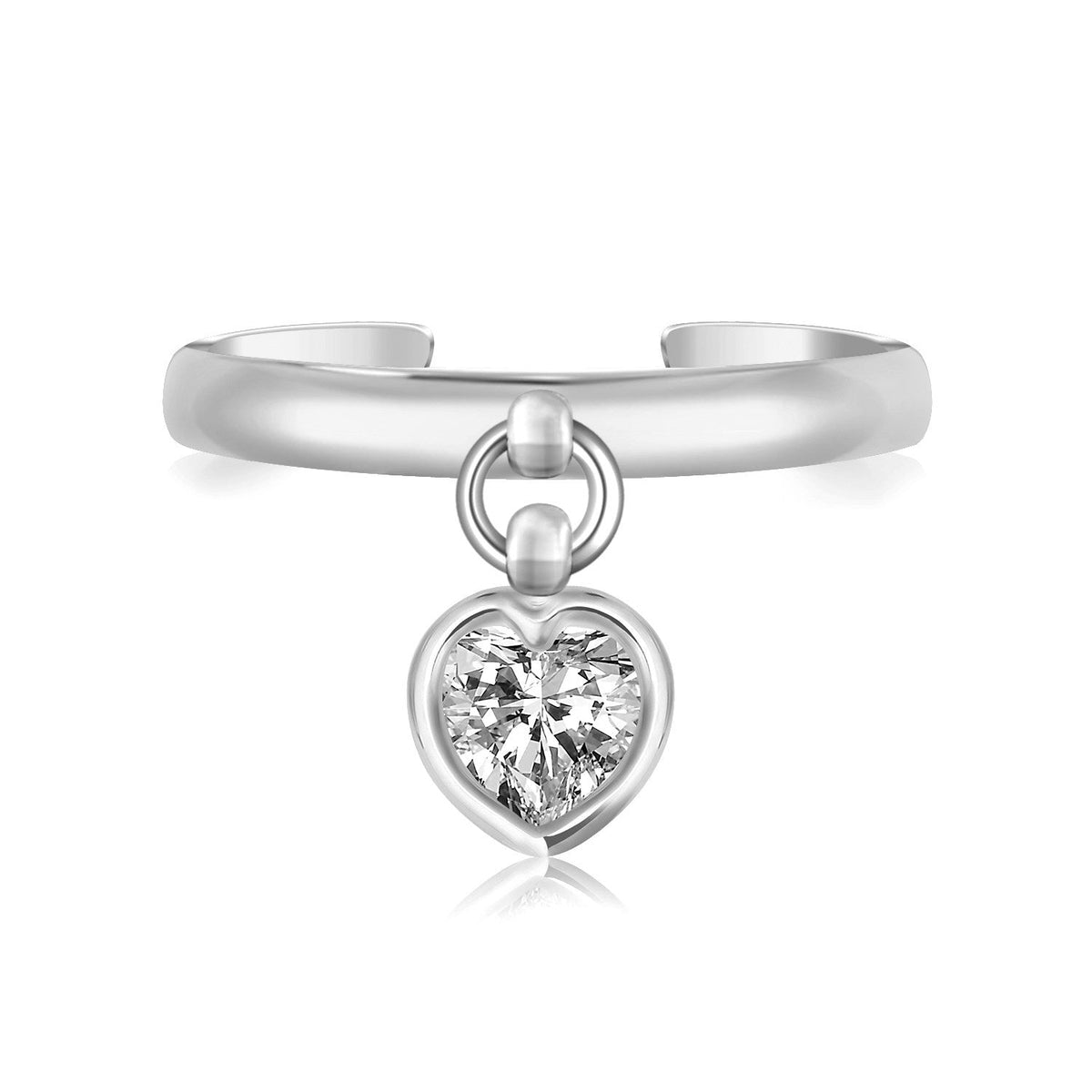 Anillo para dedo del pie con dije de corazón de circonita cúbica, acabado en rodio sobre plata de ley