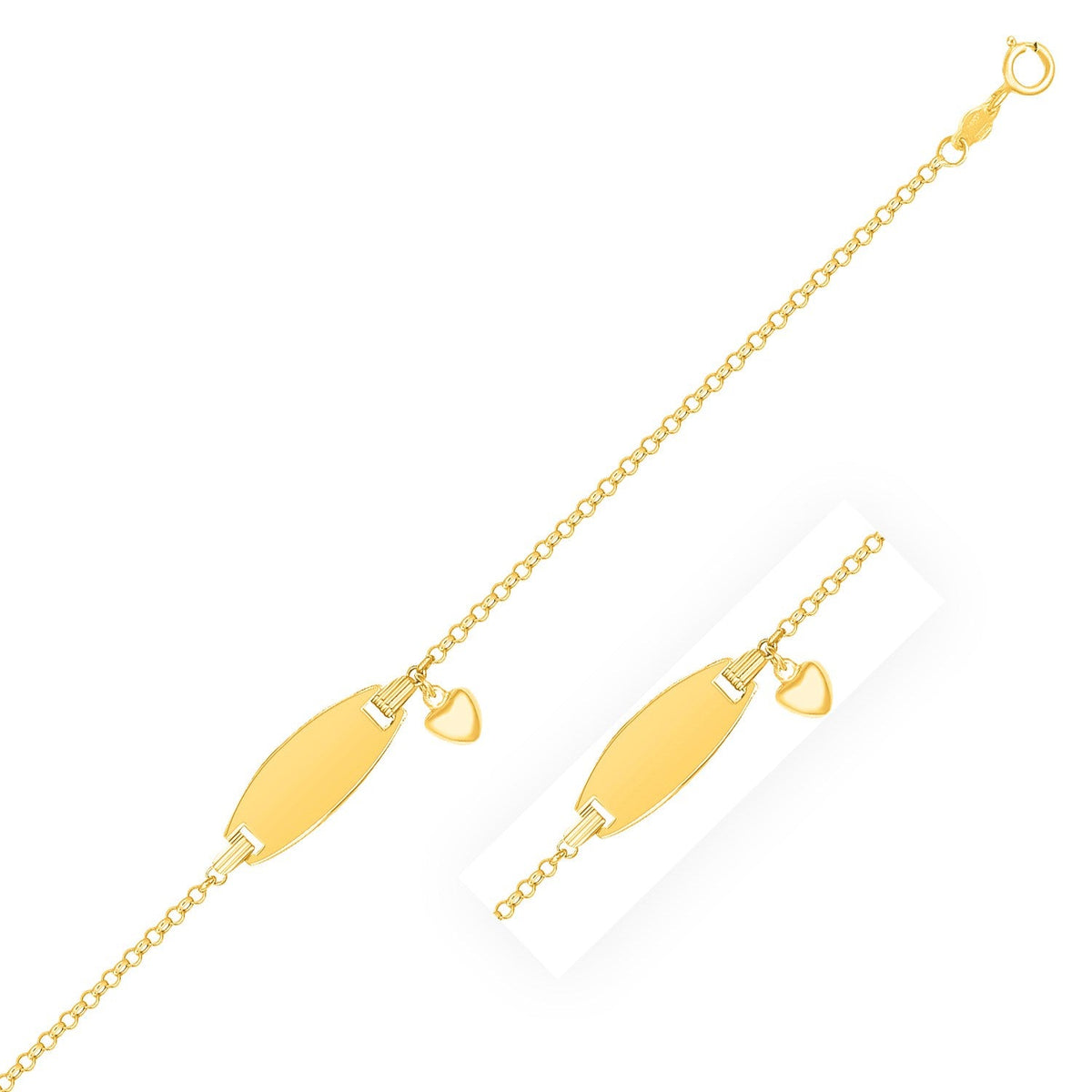 Pulsera de identificación para niños con cadena tipo cable y detalles de corazón en oro amarillo de 14 quilates (6.35 mm)