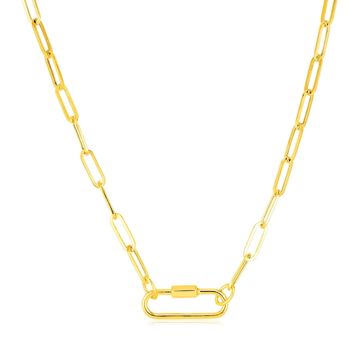 Collar de cadena tipo clip de oro amarillo de 14 quilates con cierre de mosquetón ovalado