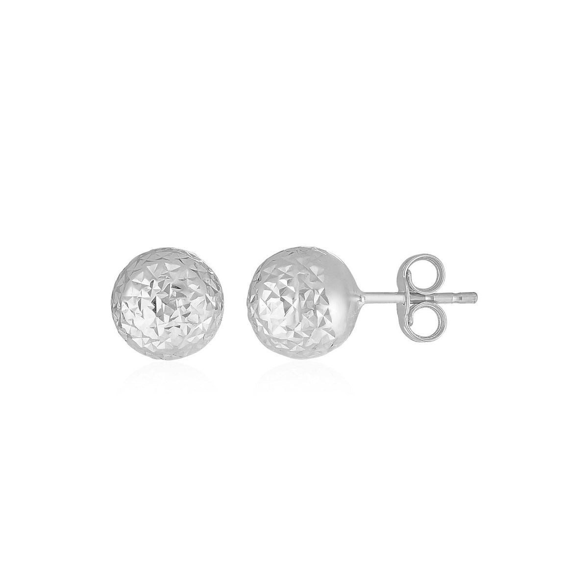 Aretes de bola de oro blanco de 14 quilates con textura de corte de cristal (5 mm)