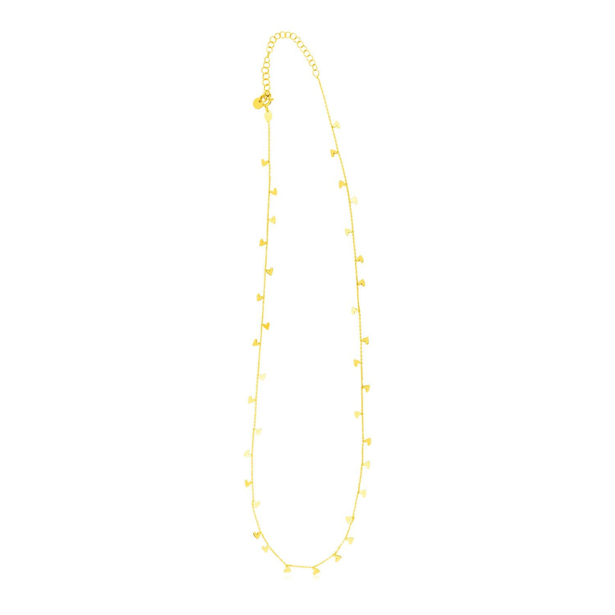 Collar de oro amarillo de 14 quilates con corazones colgantes