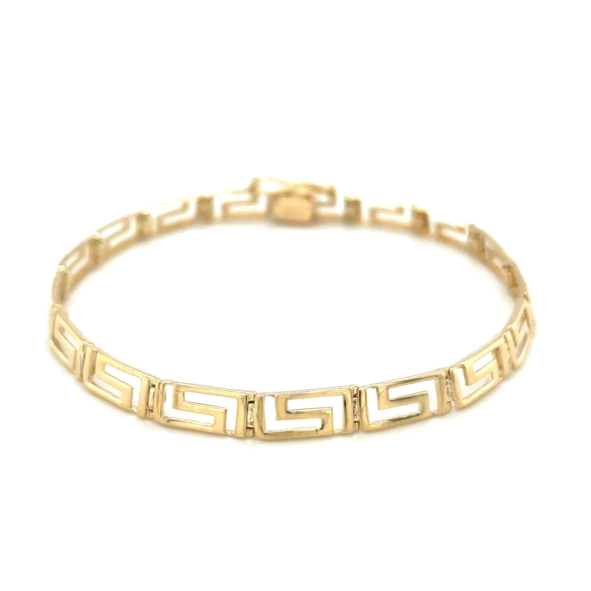 Pulsera de oro amarillo de 14 quilates con motivo de greca elegante