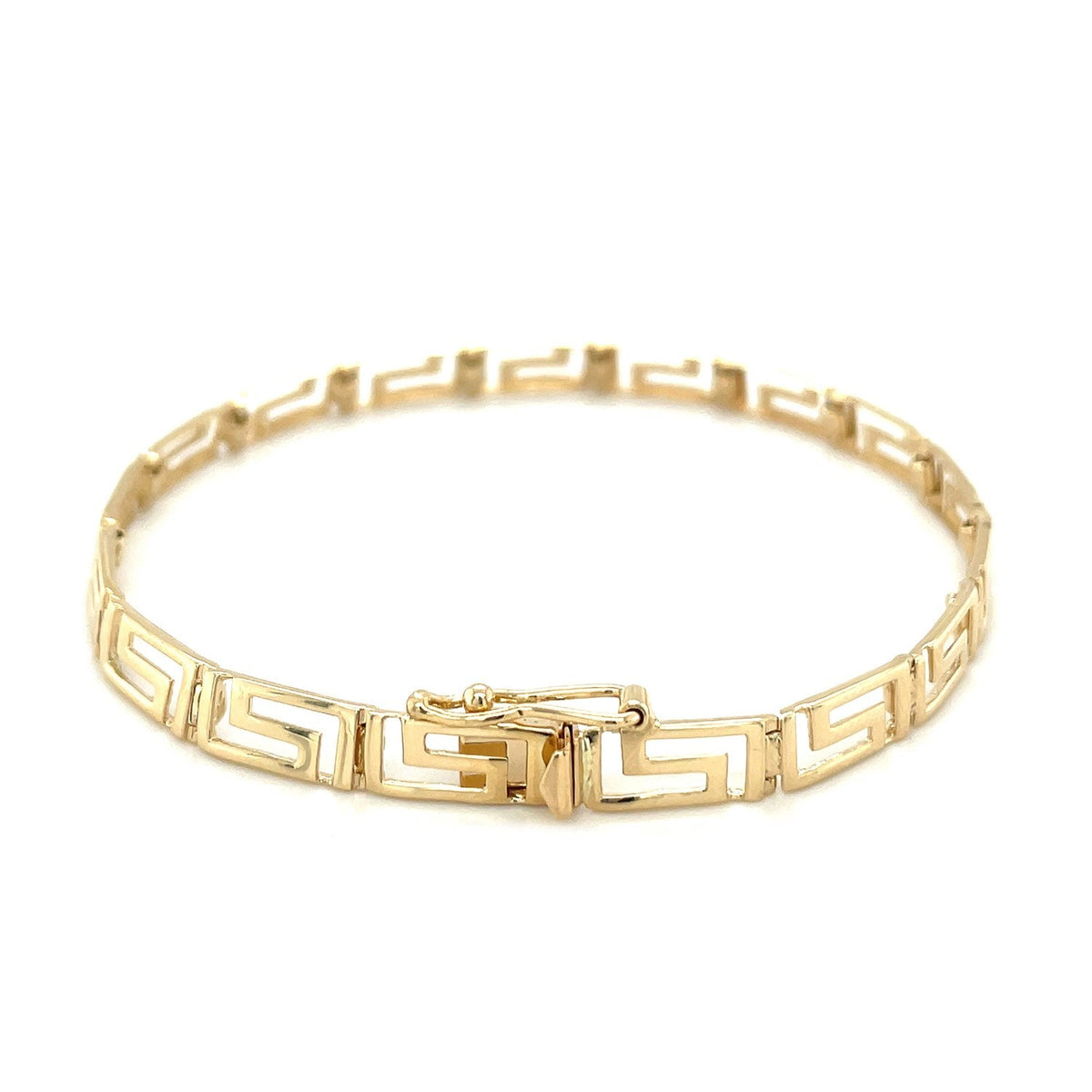 Pulsera de oro amarillo de 14 quilates con motivo de greca elegante