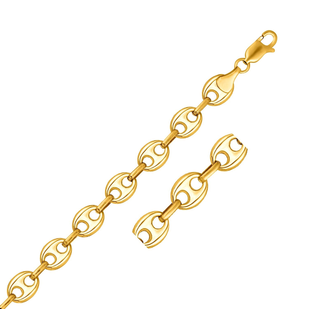 Cadena de eslabones tipo marinero inflados de oro amarillo de 14 quilates (11.00 mm)