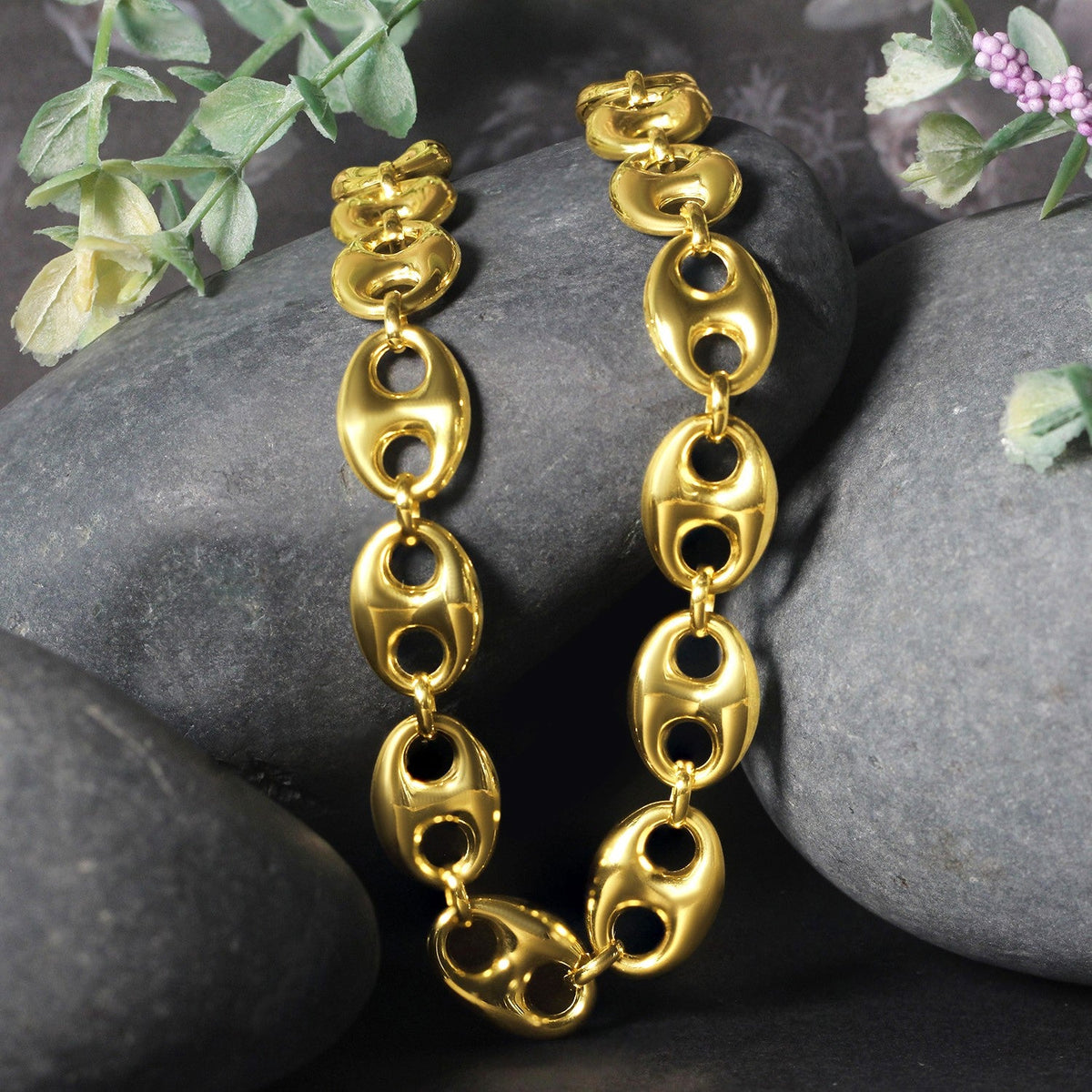 Cadena de eslabones tipo marinero inflados de oro amarillo de 14 quilates (11.00 mm)
