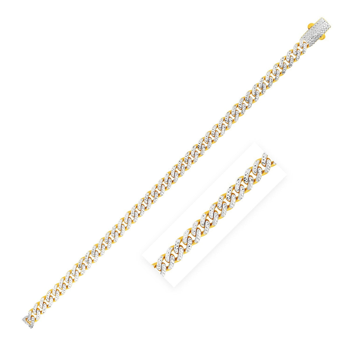 Cadena cubana Miami moderna, ligera, de oro amarillo de 14 quilates, con pavé blanco y acabado de alto brillo (6.50 mm)