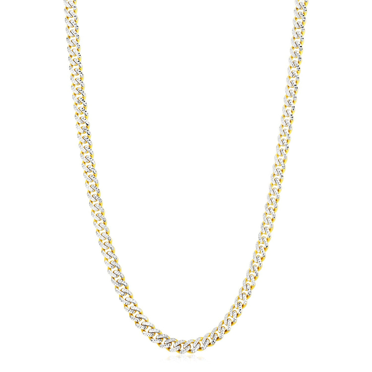 Cadena cubana Miami moderna, ligera, de oro amarillo de 14 quilates, con pavé blanco y acabado de alto brillo (6.50 mm)