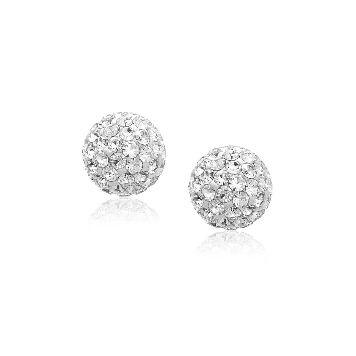 Pendientes de botón con bola de cristal en tono blanco en oro amarillo de 14k (8 mm)