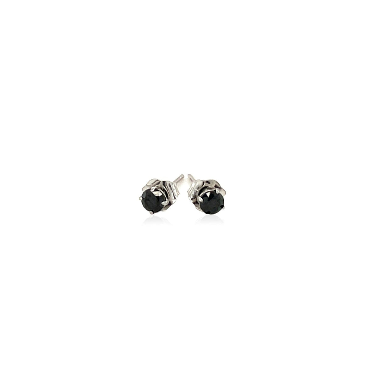 Pendientes de botón de circonita cúbica negra facetada de 3 mm en oro blanco de 14 k