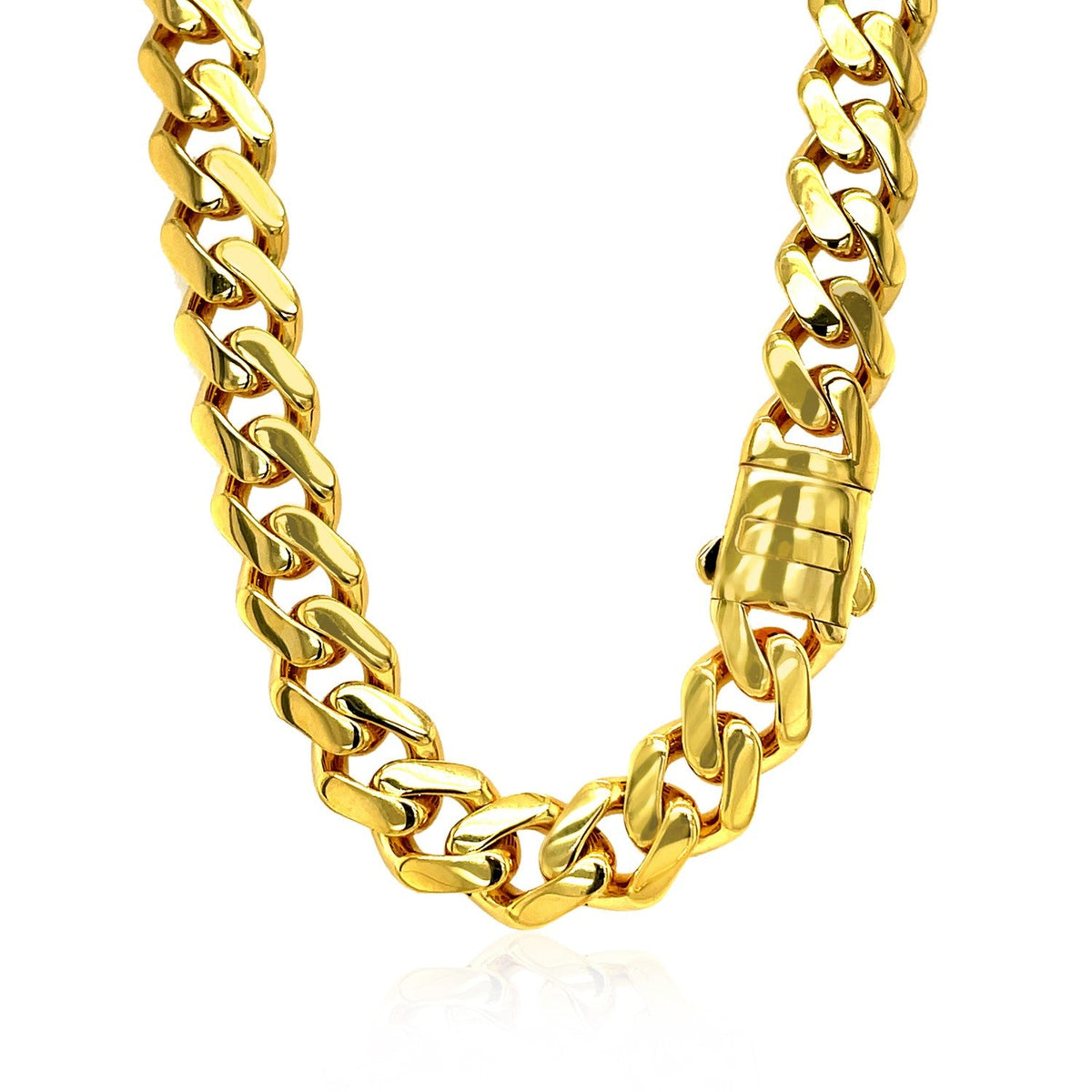 Collar de cadena tipo cubana de 18 pulgadas en oro amarillo de 14k pulido con diamantes