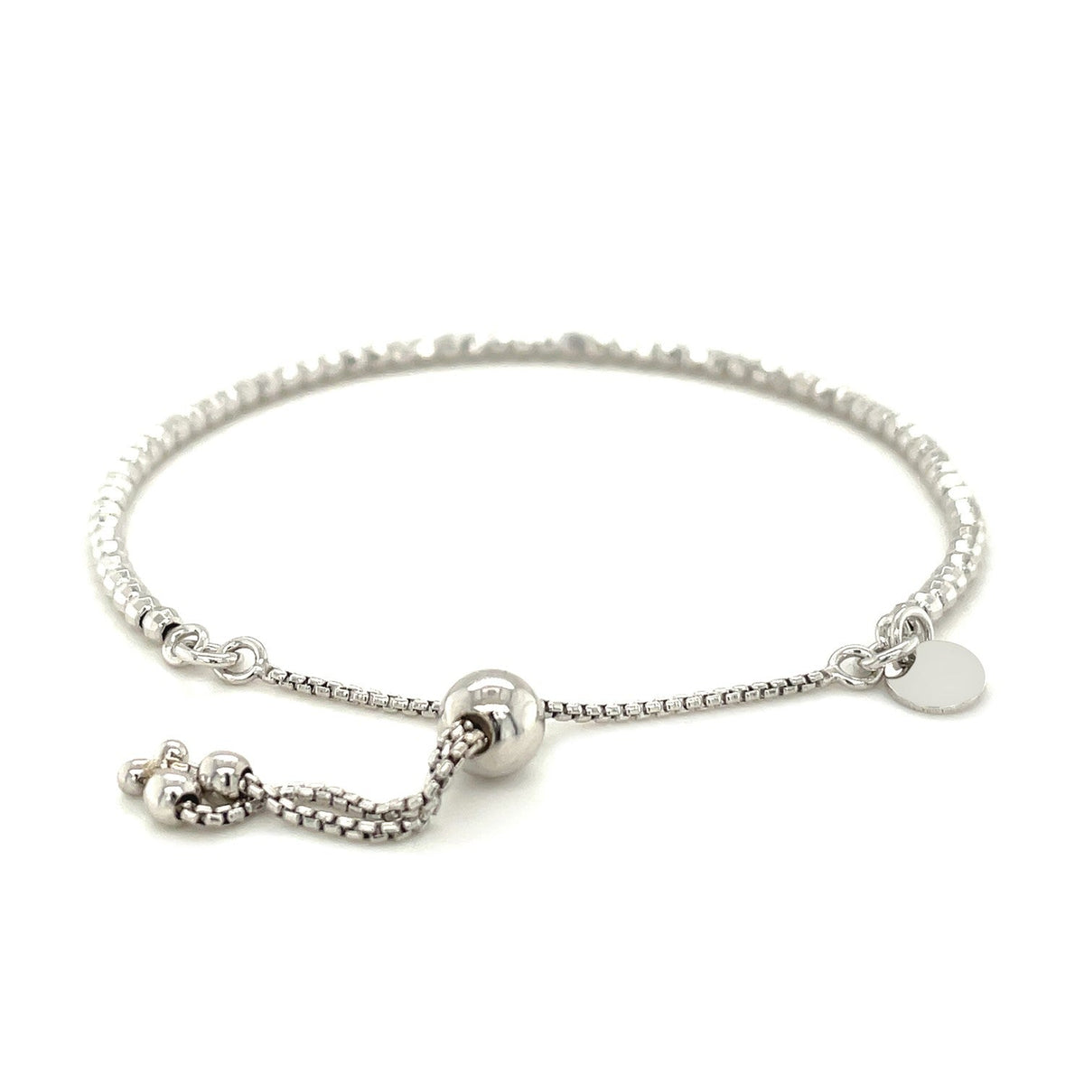 Pulsera ajustable de cuentas finas brillantes en plata de ley (1,50 mm)