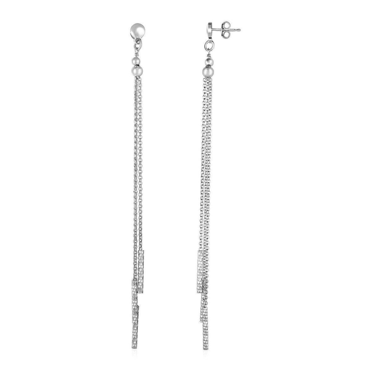 Pendientes largos de cadena con borla y barra texturizada en plata de ley