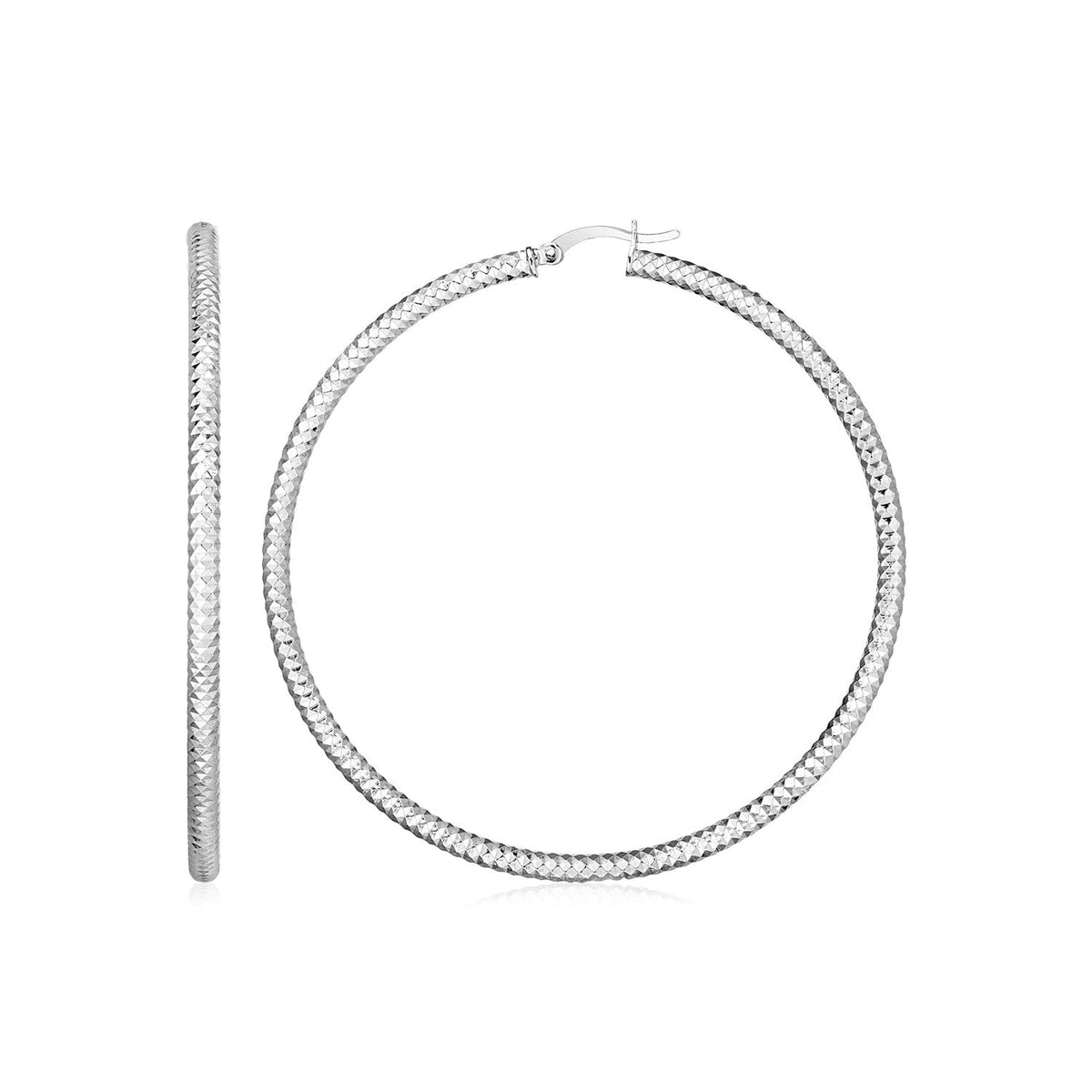 Pendientes de aro grandes de plata de ley con textura trenzada (3x35 mm)