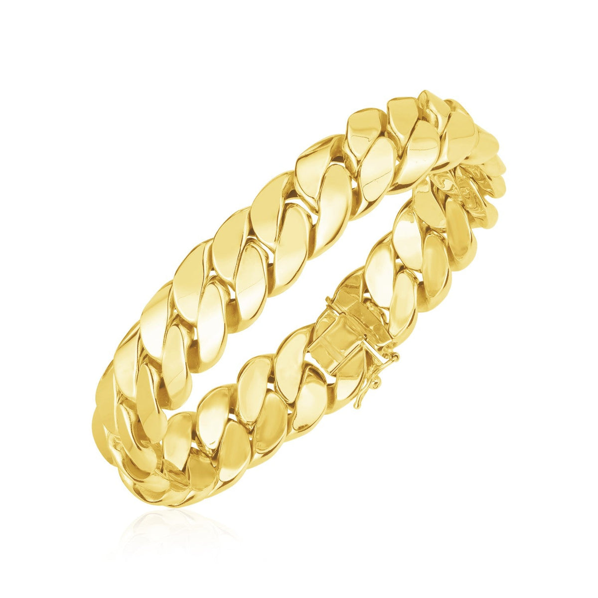 Pulsera de eslabones cubanos LA de oro amarillo de 14 quilates con acabado pulido (14,00 mm)