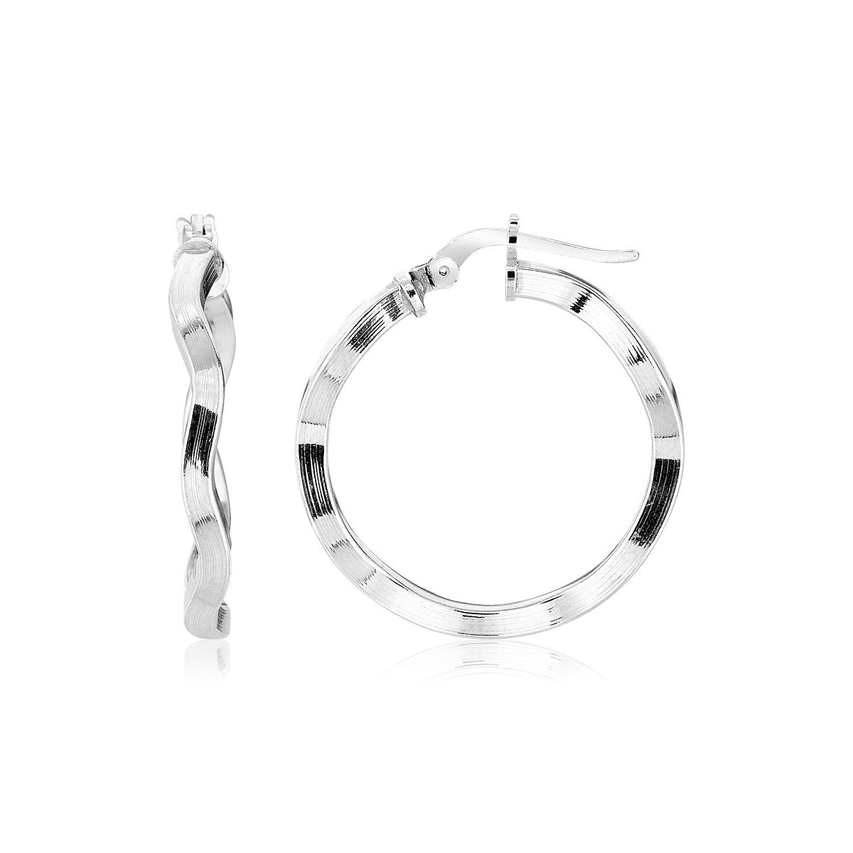 Pendientes de aro redondos pulidos de plata de ley con perfil ondulado (2x20mm)